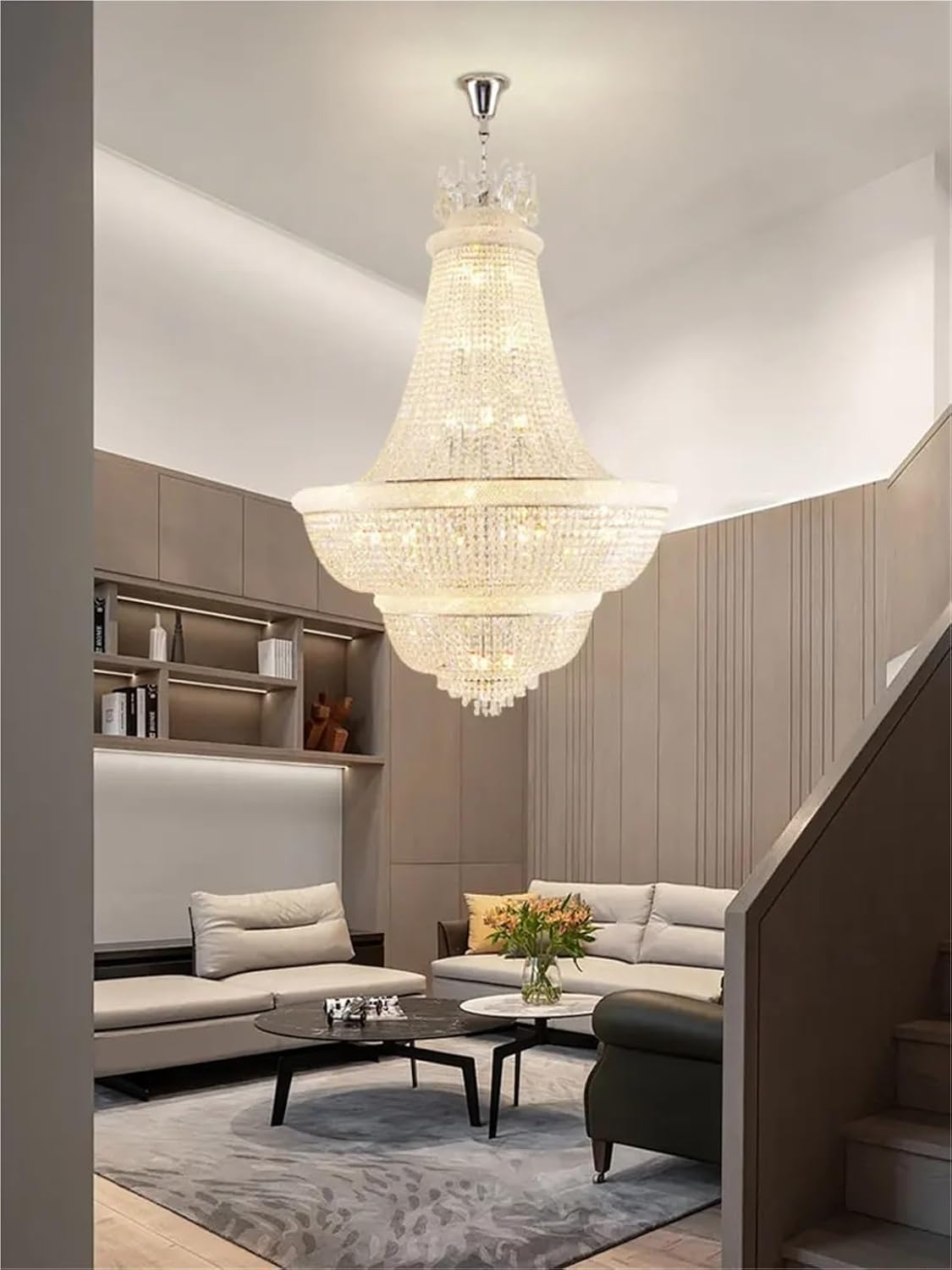 Dimmable LED K9 Crystal Gold Silver Chandelier Lighting Hanging Light Suspension Luminaire Lampen for Living Room Staircase,Dining Light Fixtures