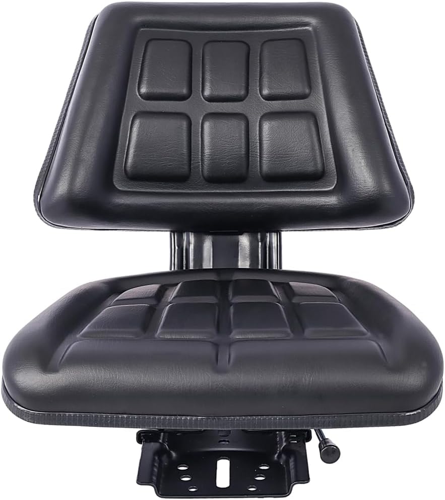 Tractor Seat with Backrest Black Slide Track Steel Luxurious Foam Padding, Perfect for PVC Compact Mower, Ergonomic Mower Seat Replacement, Black