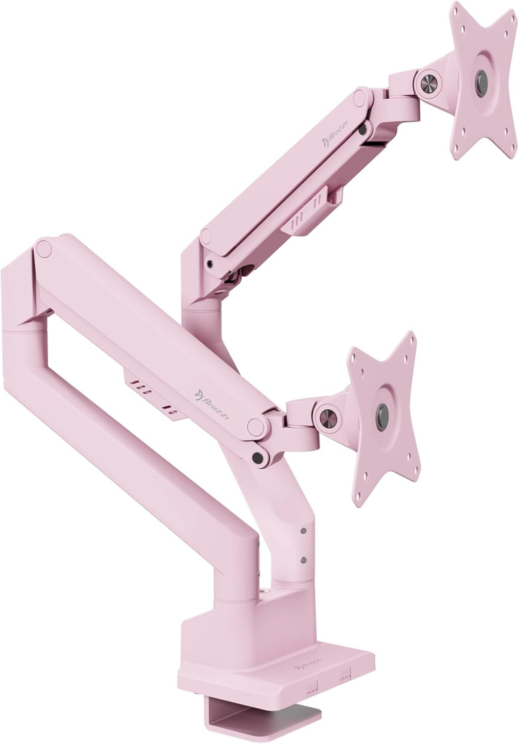 Arozzi Alzare Neo Duo Dual Gas Spring Monitor Arm - 2 Independent Arms, 17':34' Monitors, VESA 75/100, 360 Rotation, Up to 20 lbs Each, Cable Management, C-Clamp & Grommet Included - Pink
