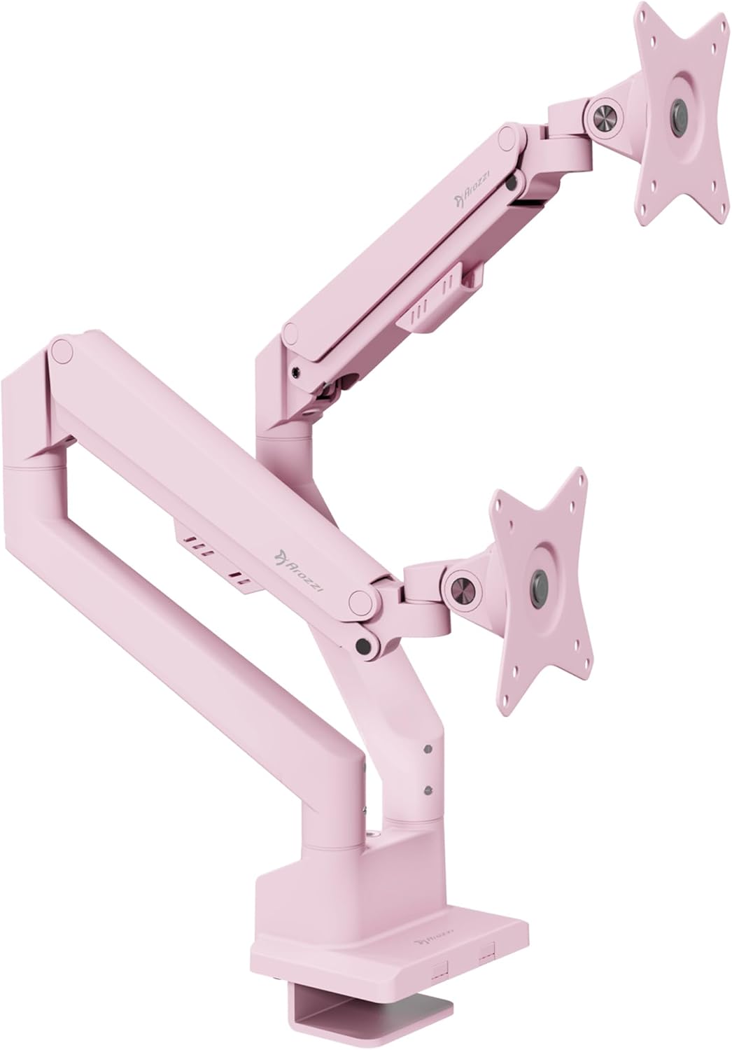 Arozzi Alzare Neo Duo Dual Gas Spring Monitor Arm - 2 Independent Arms, 17':34' Monitors, VESA 75/100, 360 Rotation, Up to 20 lbs Each, Cable Management, C-Clamp & Grommet Included - Pink