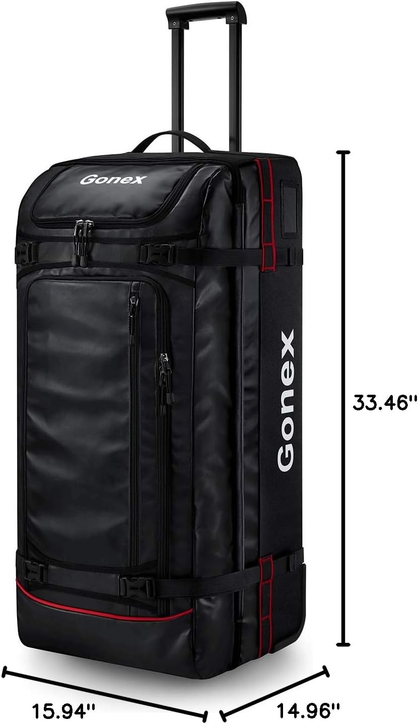 Gonex Rolling Duffle Bag with Wheels, 100L Water Repellent Large Wheeled Travel Duffel Luggage with Rollers 33 inch, Black