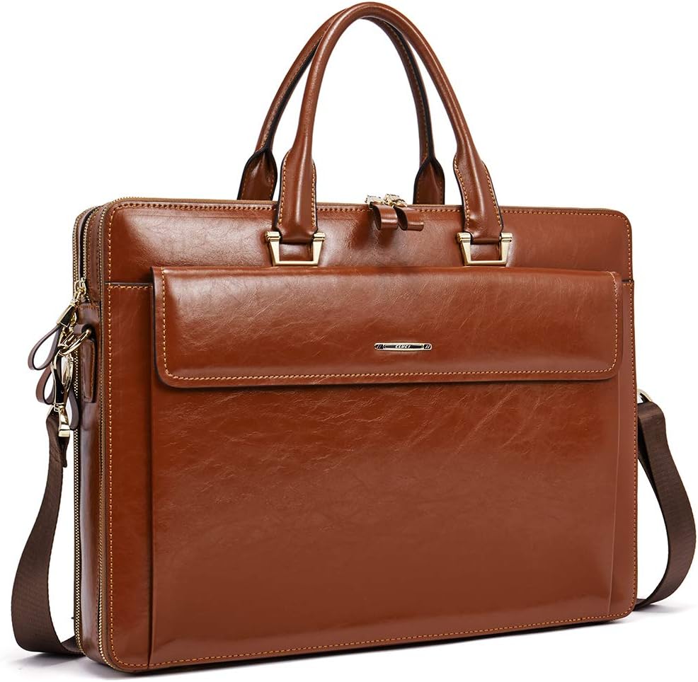 CLUCI Briefcase for Women Oil Wax Leather Business 15.6 Inch Laptop Handbag Vintage Slim Large Shoulder Work Bag | Oil Wax Leather, Business, 15.6 Inch, Laptop, Vintage, Slim