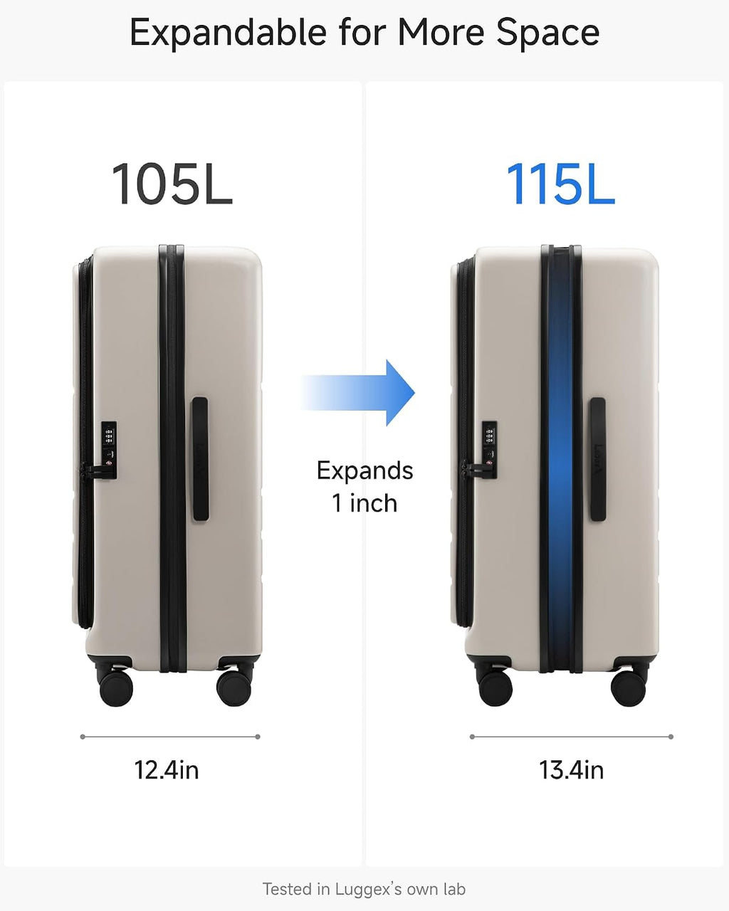 LUGGEX Checked Suitcase Top Opening, Expandable Polycarbonate Hard Shell Suitcase with Wheels (FX-Core, Beige, Bigger 28 Inch, 105L-115L)