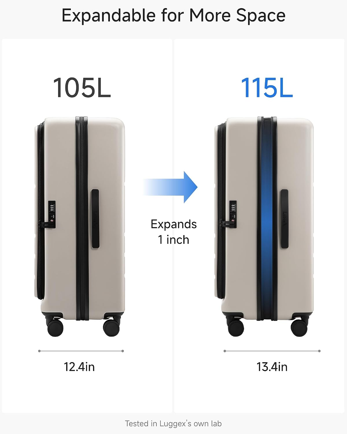 LUGGEX Checked Suitcase Top Opening, Expandable Polycarbonate Hard Shell Suitcase with Wheels (FX-Core, Beige, Bigger 28 Inch, 105L-115L)
