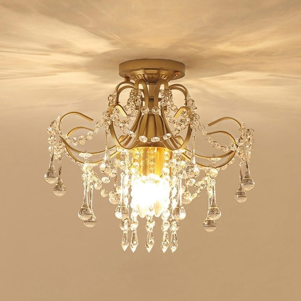 LNPTAL Modern Gold Crystal Chandelier, 3-Light Luxury Ceiling Light Fixture, Mid-Century Elegant Hanging Lamp for Bathroom, Hallway, Kitchen Island, Bedroom