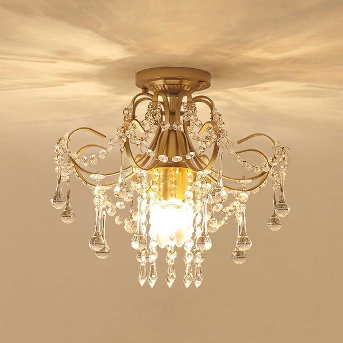 LNPTAL Modern Gold Crystal Chandelier, 3-Light Luxury Ceiling Light Fixture, Mid-Century Elegant Hanging Lamp for Bathroom, Hallway, Kitchen Island, Bedroom