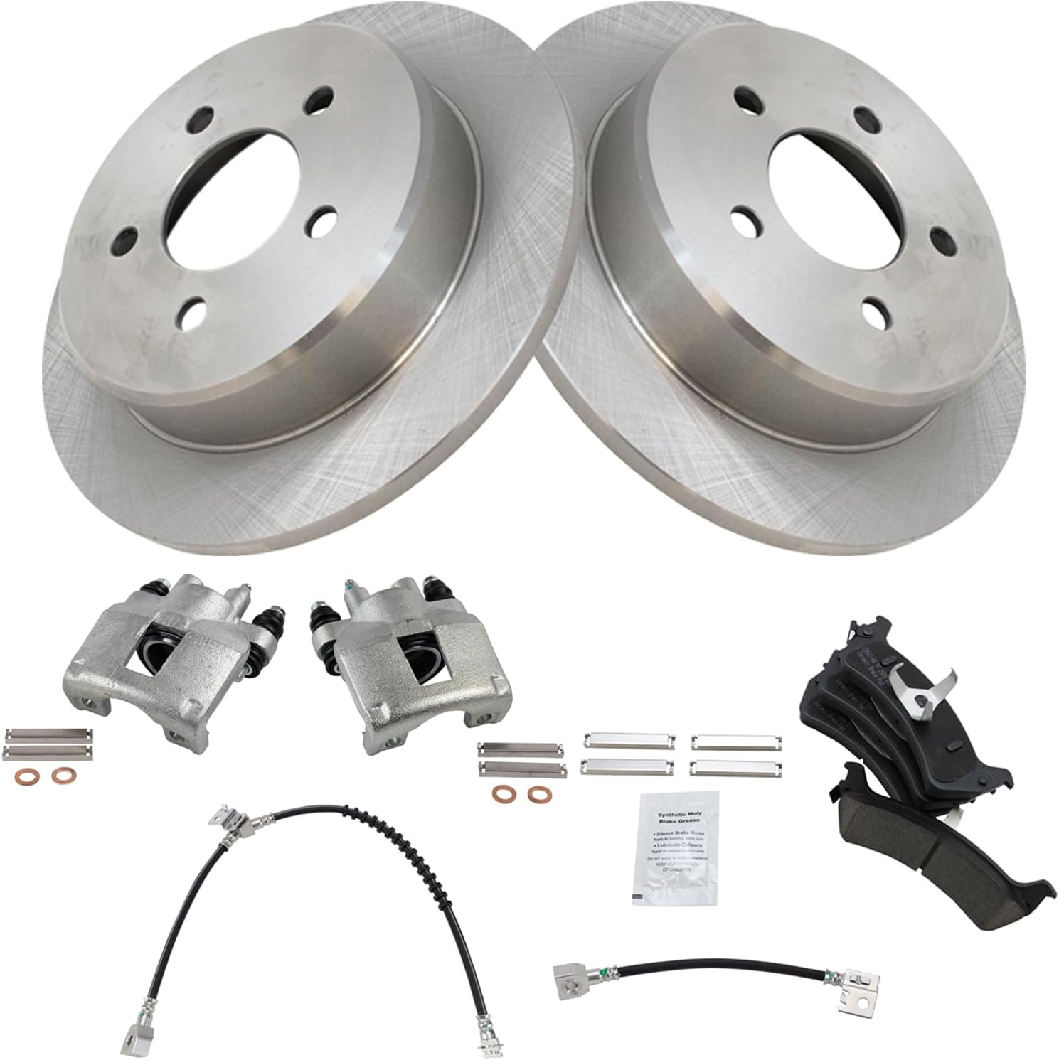 TRQ Rear Brake Pad and Rotor Set Ceramic Rotors Calipers Hoses Compatible with 1995-2001 Ford Explorer 1997-2001 Mercury Mountaineer