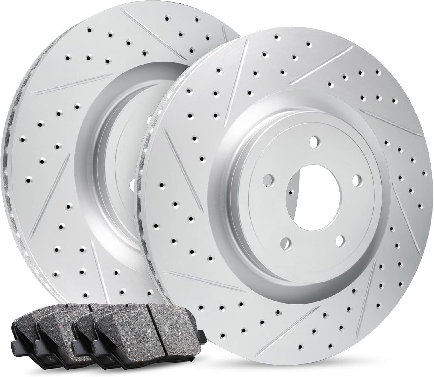 R1 Concepts Rear Brake Kit Fits 2004-2009 Cadillac XLR; 1997-2013 Chevrolet Corvette| Ceramic Pads, Drilled Slotted Rotors| Hardware| 12.0' Rear