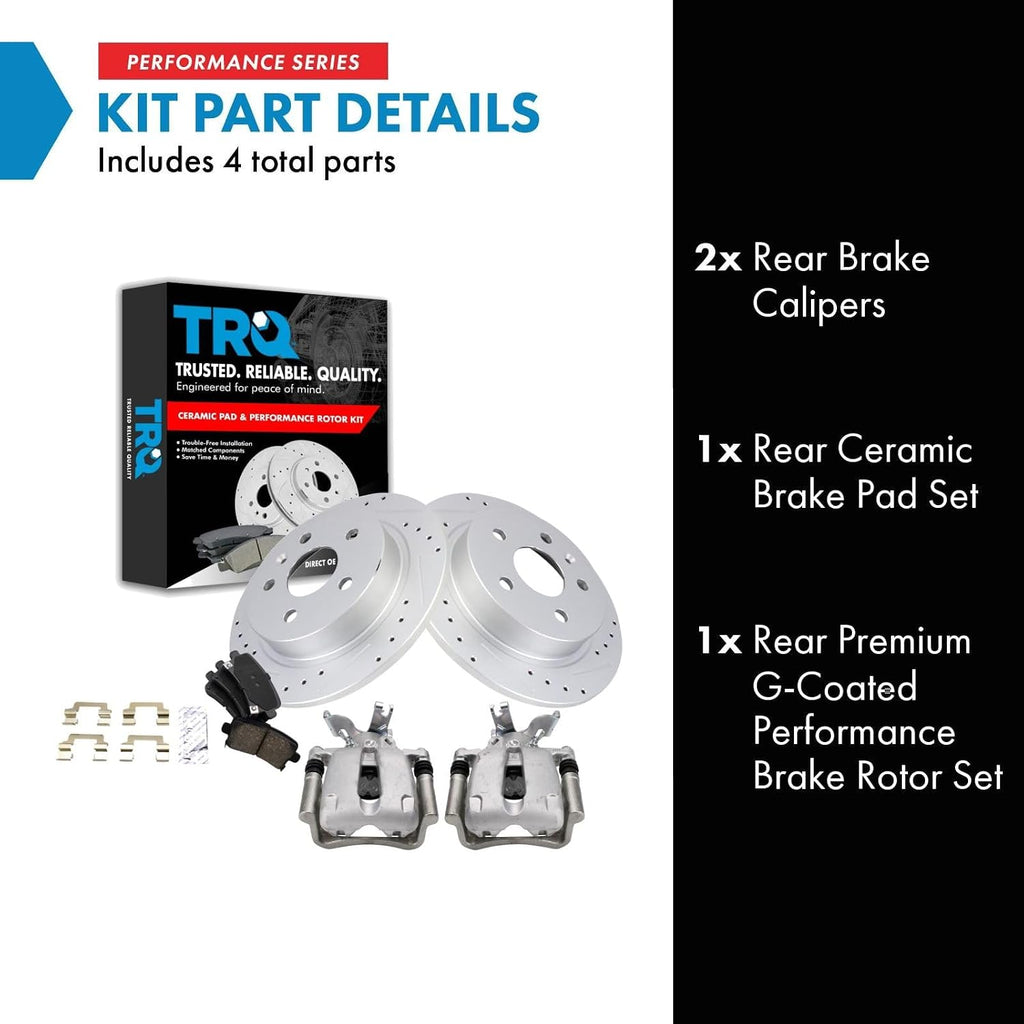 TRQ Performance Rear Brake Pad and Rotor Set Ceramic Solid Rotors Calipers Compatible with 2014-2015 Chevrolet Malibu 2016 Malibu Limited