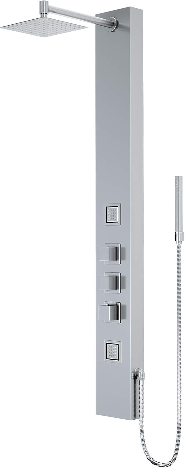 VIGO Rector 55' H x 6' W 2-Jet Shower Panel System with Adjustable Square Head and Hand Shower Wand in Stainless Steel-VG08012ST