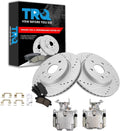 TRQ Performance Rear Brake Pad and Rotor Set Ceramic Vented Coated Rotors Calipers Compatible with 2010-2012 Buick LaCrosse