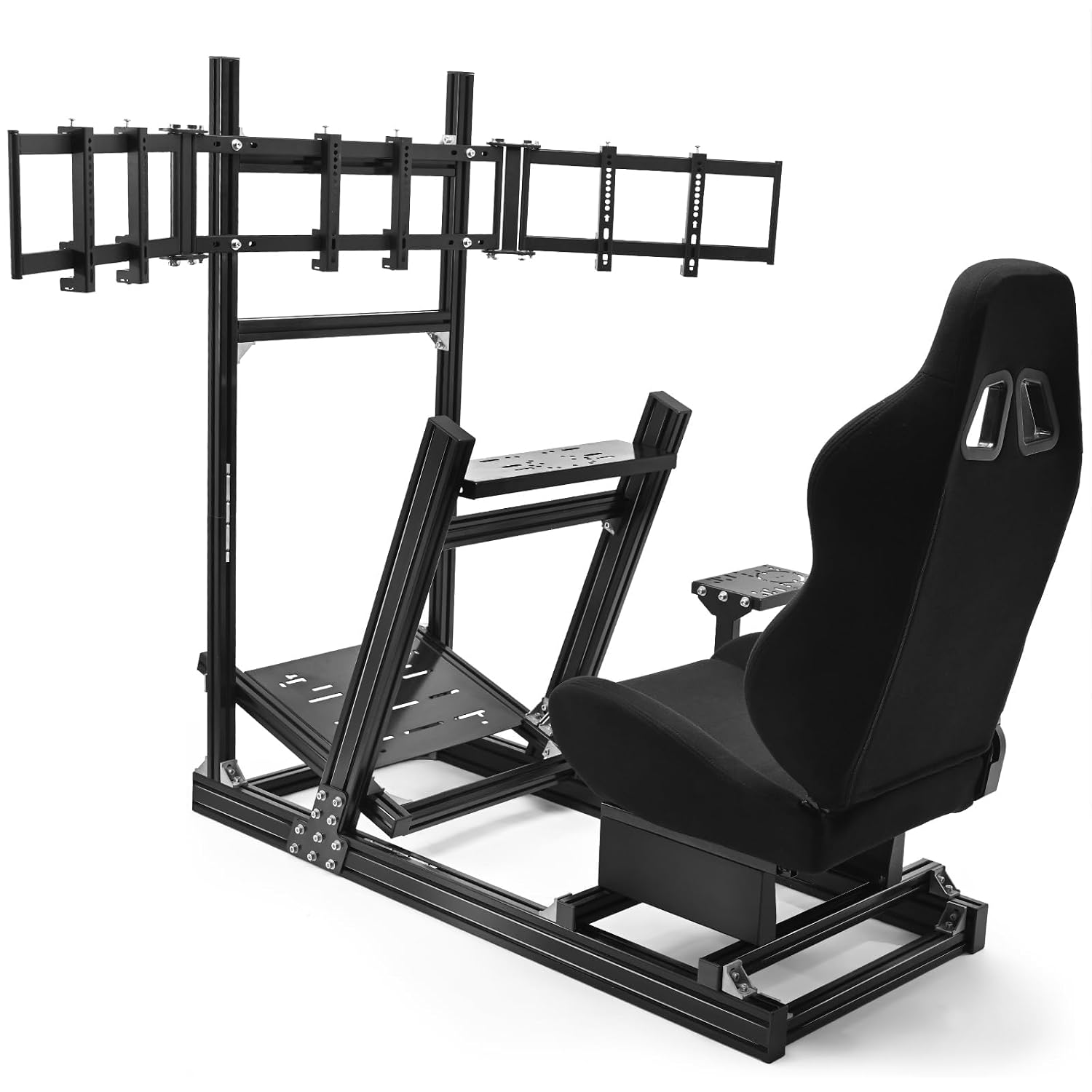 Supllueer 8040 Aluminum Racing Simulator Cockpit with Monitor Stand and Black Seat,Universal and adjustable Cockpit, Fit for Logitech, for Thrustmaster, for Fanatec,for Moza Direct Drive Motors Wheels