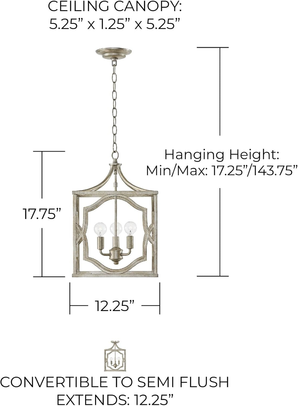 Capital Lighting 9481AS Blakely Lantern Foyer Pendant, 3-Light 180 Total Watts, 18' H x 12' W, Antique Silver