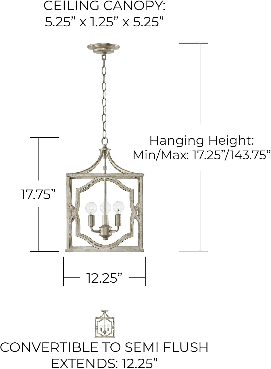 Capital Lighting 9481AS Blakely Lantern Foyer Pendant, 3-Light 180 Total Watts, 18' H x 12' W, Antique Silver