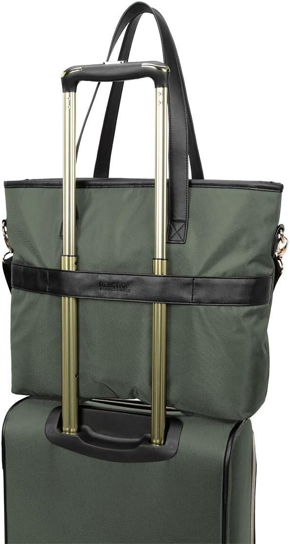 Kenneth Cole REACTION Chelsea 2-Piece Bundle - 20' Chevron Expandable 8-Wheel Carry-On Suitcase & Matching 15' Laptop Tote Bag, Olive