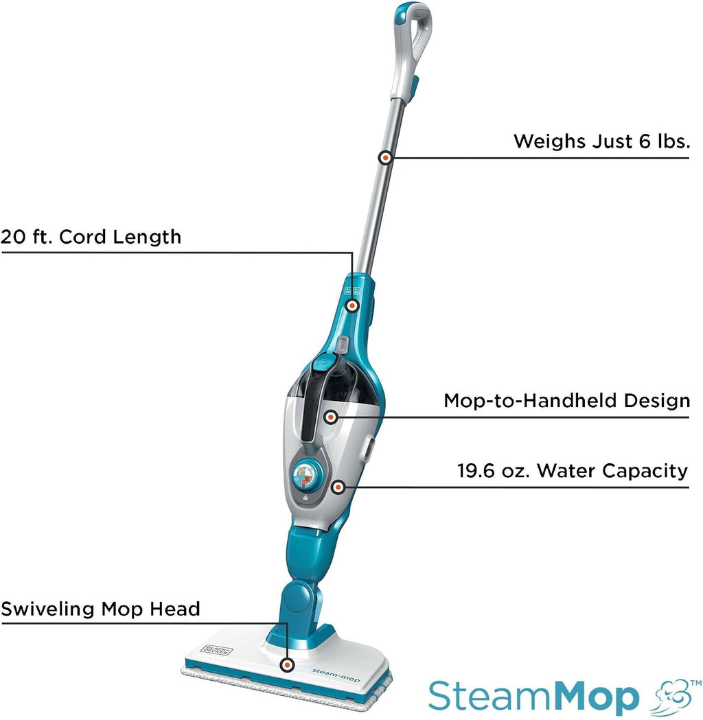 BLACK+DECKER Steam Mop and Portable Steamer, 5-in-1, Corded (HSMC1321)
