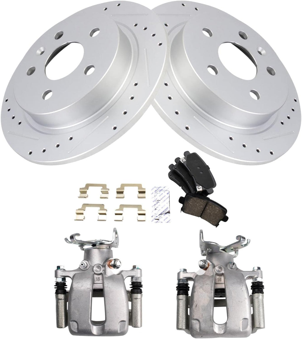 TRQ Performance Rear Brake Pad and Rotor Set Ceramic Solid Coated Rotors Calipers Compatible with 2012-2016 Buick LaCrosse 2012-2017 Regal 2013 Chevrolet Malibu