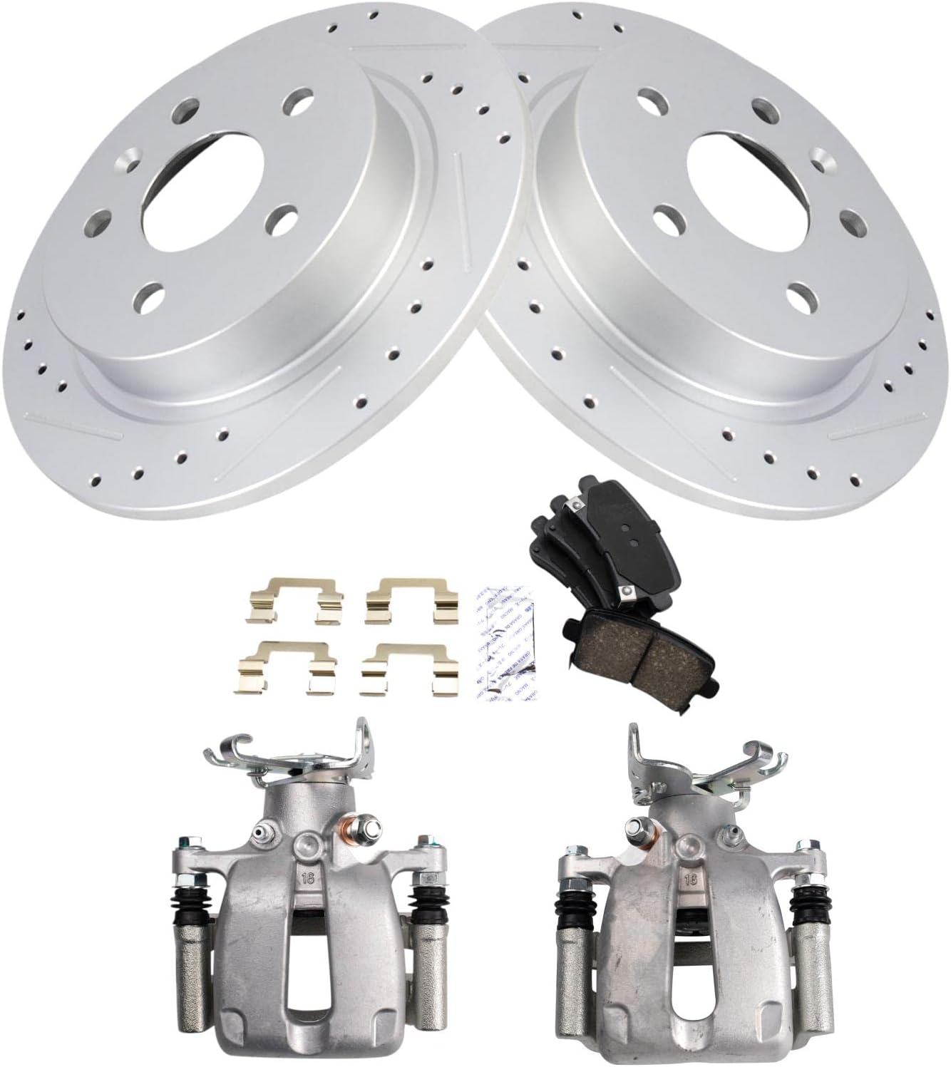 TRQ Performance Rear Brake Pad and Rotor Set Ceramic Solid Coated Rotors Calipers Compatible with 2012-2016 Buick LaCrosse 2012-2017 Regal 2013 Chevrolet Malibu