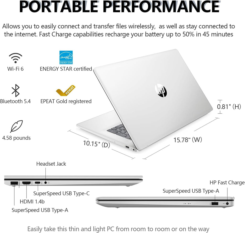 HP 17 Inch Touchscreen Laptop Computer, 17.3' HD+ Touch Screen Business Laptop, AMD Ryzen 5 (6-Cores), 64GB RAM 1TB SSD, Windows 11 Pro, 10-Key Number Pad