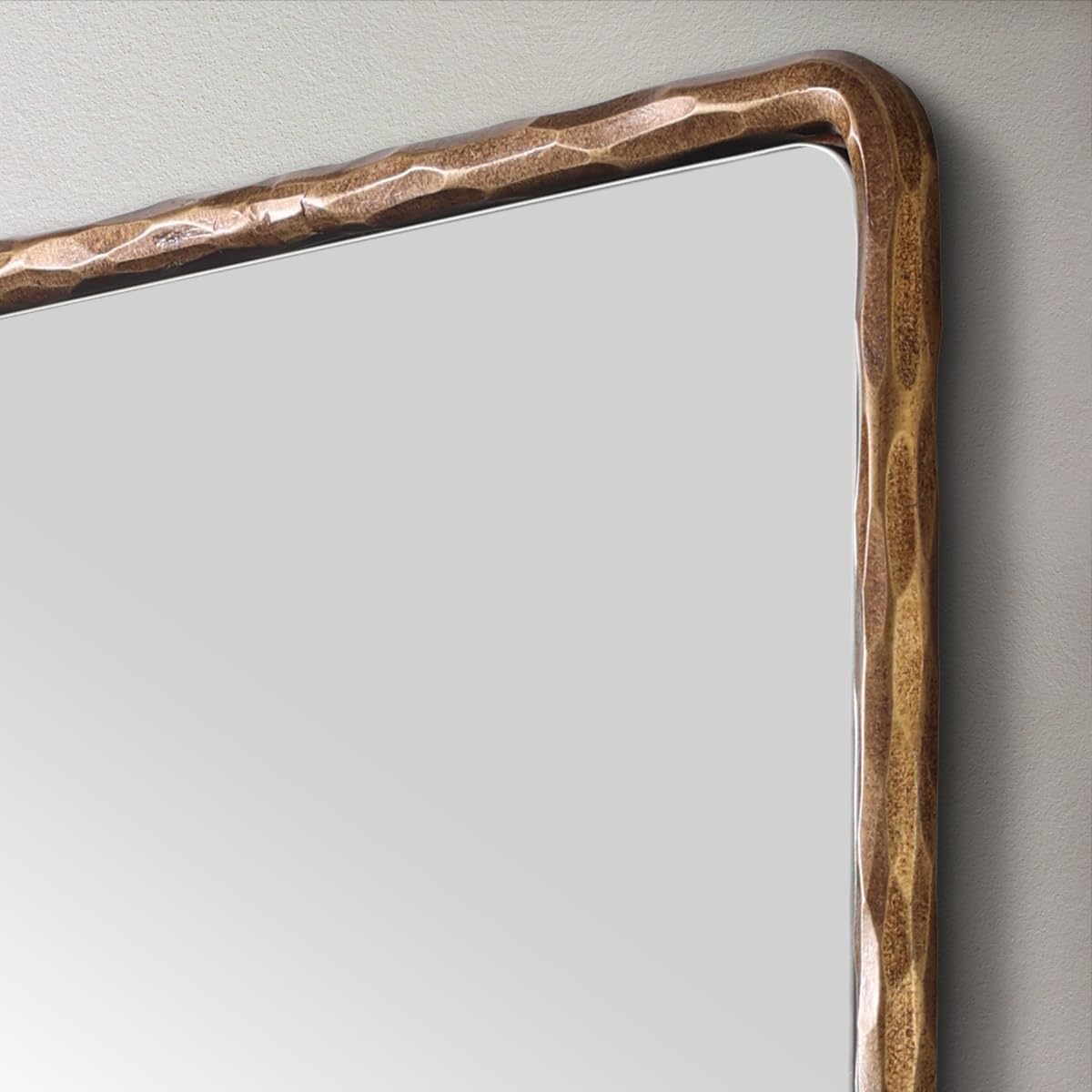 ANDY STAR Hand-Forged Gold Bathroom Mirrors for Wall, 24x30 Inch Vintage Solid Steel Metal Frame Bathroom Vanity Mirror, Antique Rounded Rectangle Wall Mirror, Hangs Horizontally or Vertically
