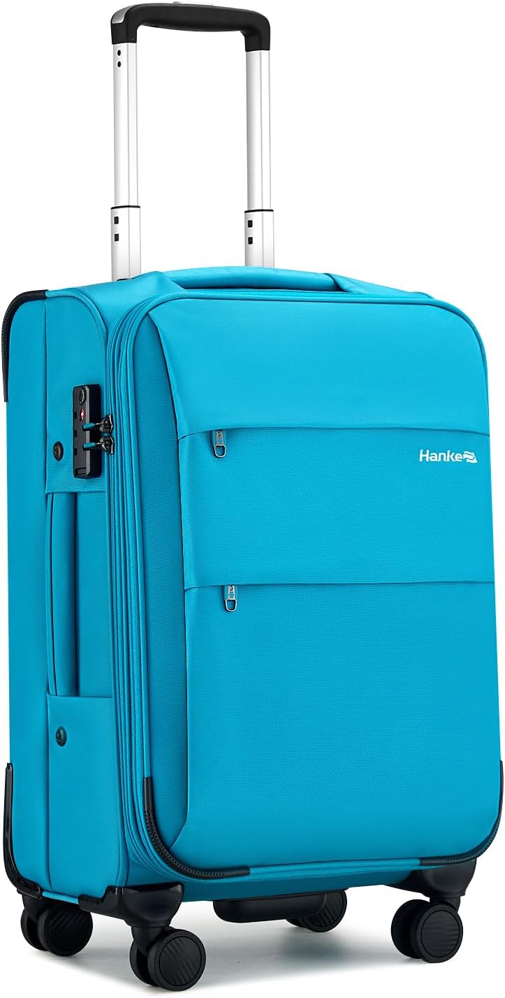 Hanke 20 Inch Expandable Carry On Luggage 22x14x9 Airline Approved Softside Suitcases with Wheels Lightweight Travel Luggage Rolling Suitcase with Lock for Men and Women.(Caribbean Blue)