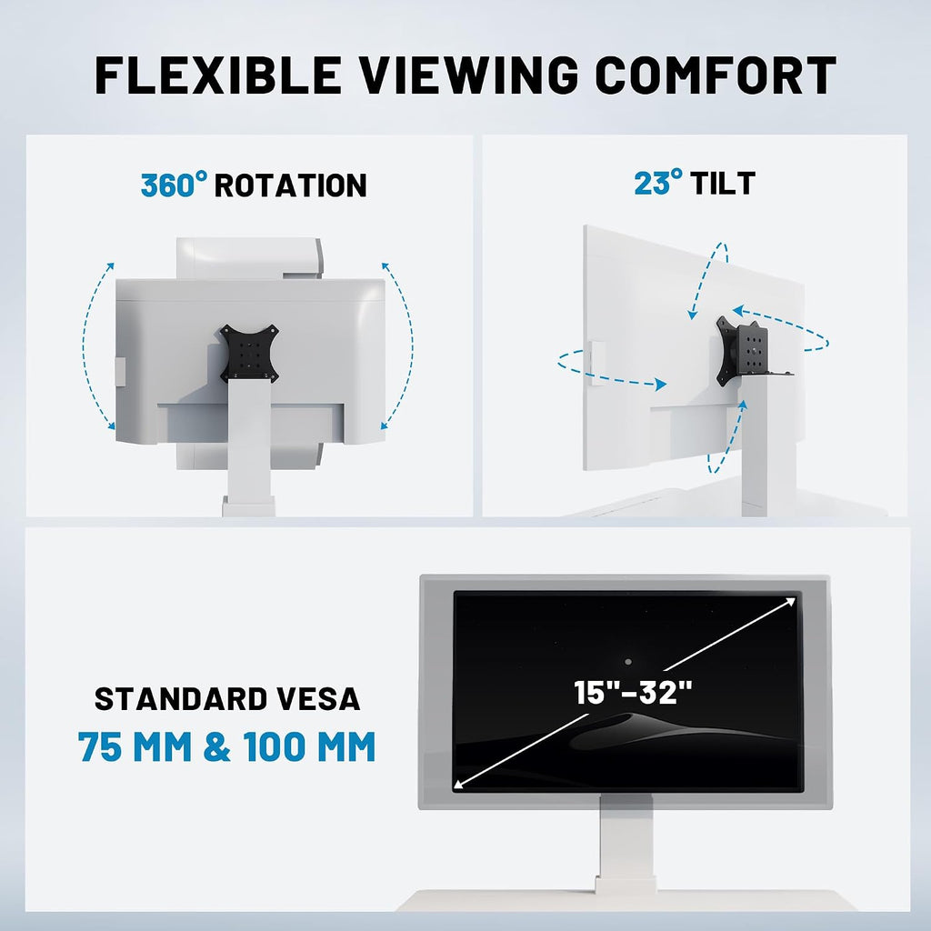 Electric Standing Desk Converter 28' Wide, Height Adjustable Desk Riser, Computer Workstation, Sit-Stand Convertor for Home, Office, School (White, 1 Arm Included)