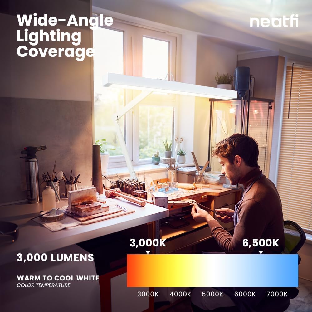 Neatfi 3,000 Lumens Ultra LED Desk Lamp with Clamp, 30W Dimmable Monitor Light, 5 Brightness Levels & 5 Light Modes (White, 28 Inches with Metal Arm)