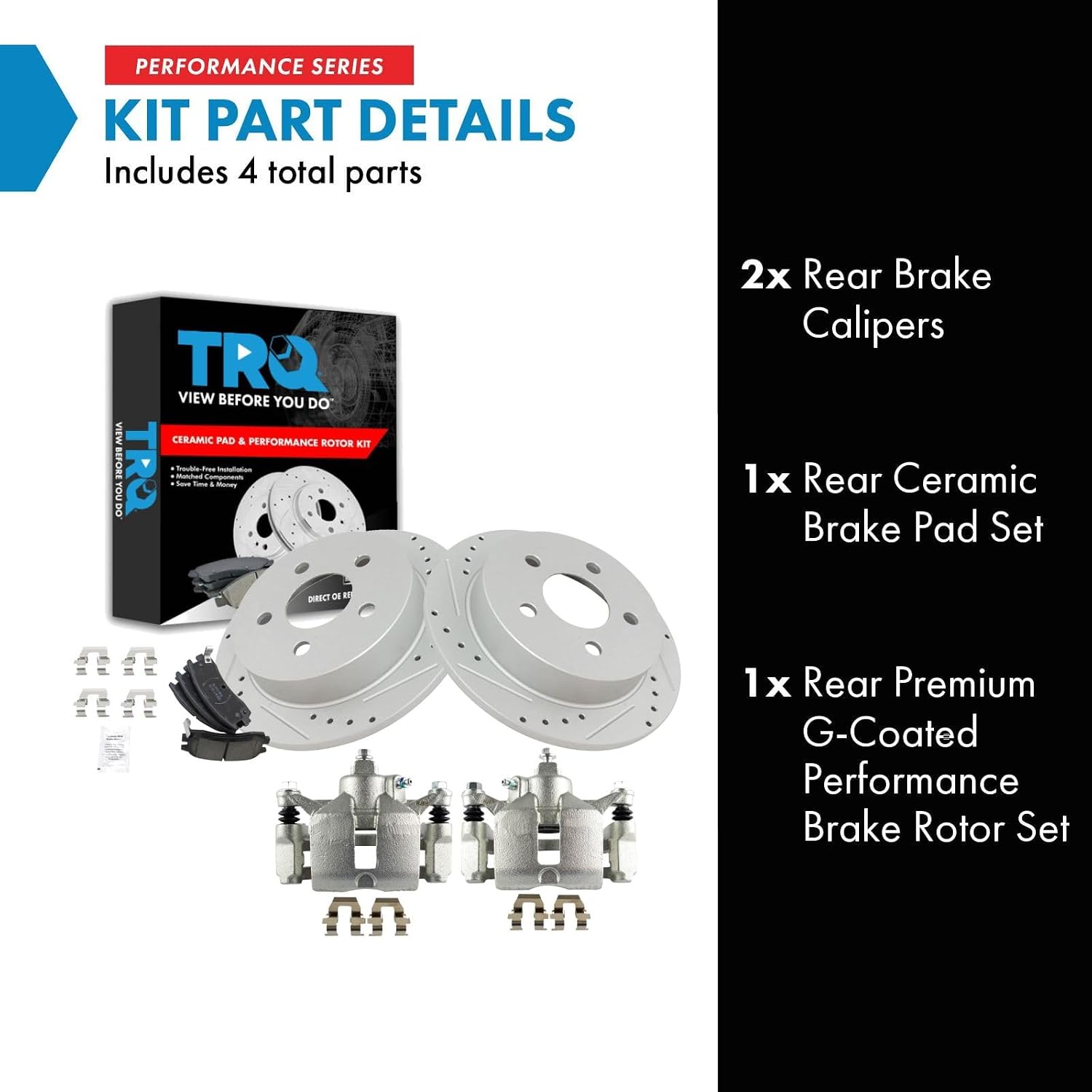 TRQ Performance Rear Brake Pad & Rotor Set Ceramic Drilled Rotors Calipers Compatible with 97-04 Buick Regal 98-02 Oldsmobile Intrigue 00-05 Chevrolet Impala Monte Carlo 97-03 Pontiac Grand Prix