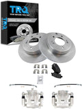TRQ Rear Brake Pad and Rotor Set Ceramic Rotors Calipers Hoses Compatible with 2012-2017 Hyundai Azera 2011-2015 Kia Optima