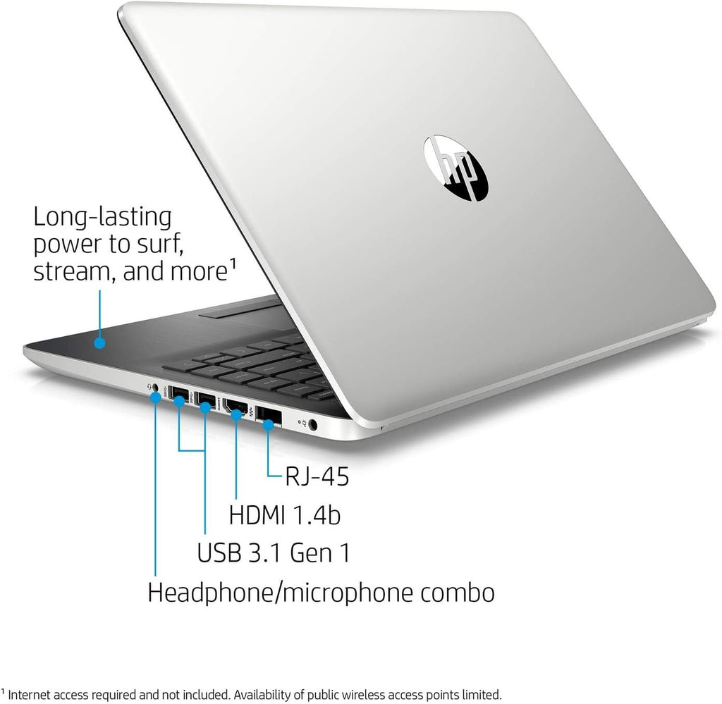 HP 14-DK000 Laptop, 14' 1366 x 768 Touchscreen, AMD Ryzen 3 3200U 2-Core, 64GB DDR4, 4TB SSD, Windows 11 Pro, Wi-Fi 5, Bluetooth 4.2, 720p HD Camera, Natural Silver