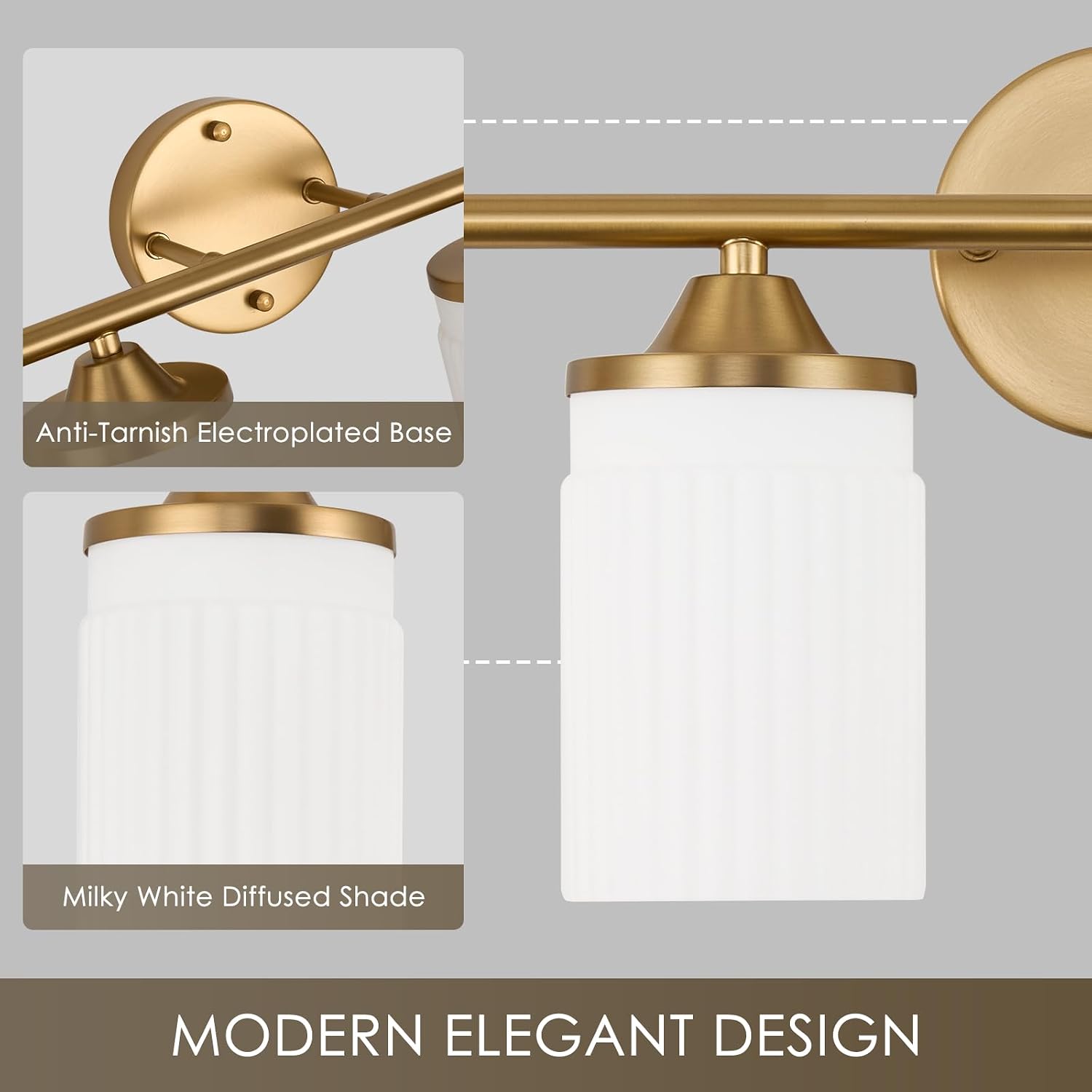 Jonsi Gold Bathroom Light Fixtures 4-Light Vanity Lights Modern Wall Sconce with Milk White Shade Brushed Brass Bathroom Light Fixture Over Mirror for Bedroom Hallway Kitchen
