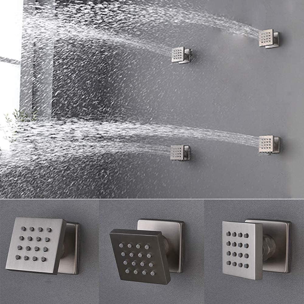 Brushed Nickel Shower Faucet Set with 16X24 Inch Ceiling Shower, with Handheld Spray and 6 PCS Body Jets, 5 Function Thermostatic Shower System