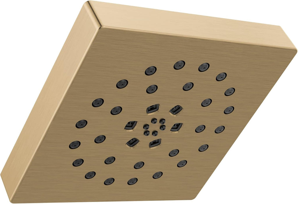Delta 4-Setting Brushed Gold Shower Head with H2Okinetic Spray, 4 Inch Square Shower Head, Showerheads, 1.75 GPM Flow Rate, Lumicoat Champagne Bronze 52484-CZ-PR