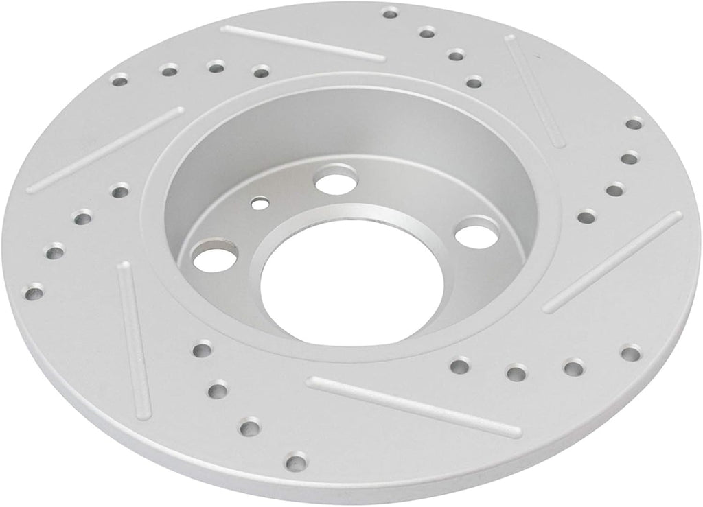TRQ Performance Rear Brake Pad and Rotor Set Ceramic Drilled Slotted Solid Rotors Calipers Compatible with 1999 Volkswagen Jetta