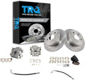TRQ Rear Brake Pad and Rotor Set Ceramic Rotors Calipers Hoses Compatible with 2006-2011 Toyota RAV4