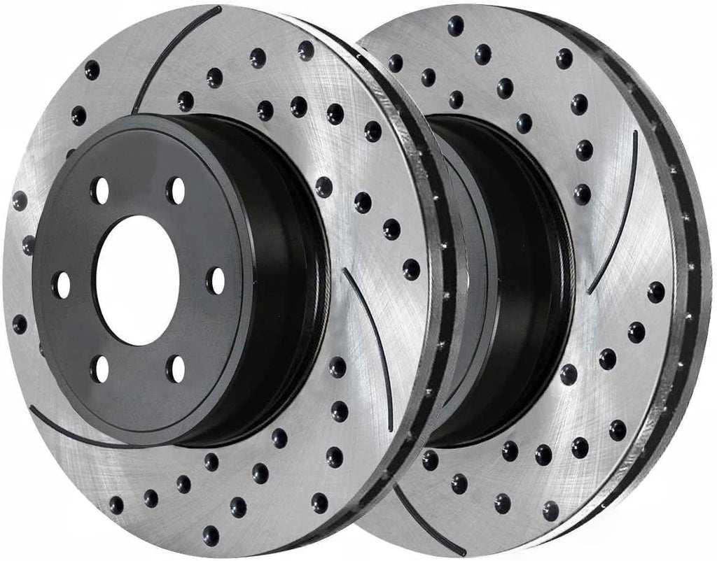 Front and Rear Side Drilled Slotted Ceramic Power Disc Set Kit Brake Rotors and Pads for Chevy for Astro 2003-2005 for Tahoe 2000-2001 for Silverado 1500 1999-2006 & Classic 2007