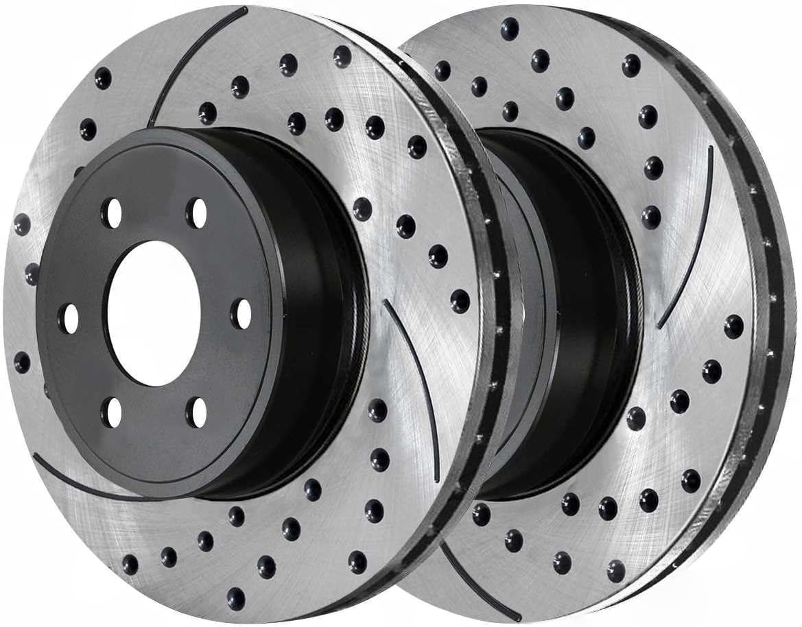 Front and Rear Side Drilled Slotted Ceramic Power Disc Set Kit Brake Rotors and Pads for Chevy for Astro 2003-2005 for Tahoe 2000-2001 for Silverado 1500 1999-2006 & Classic 2007
