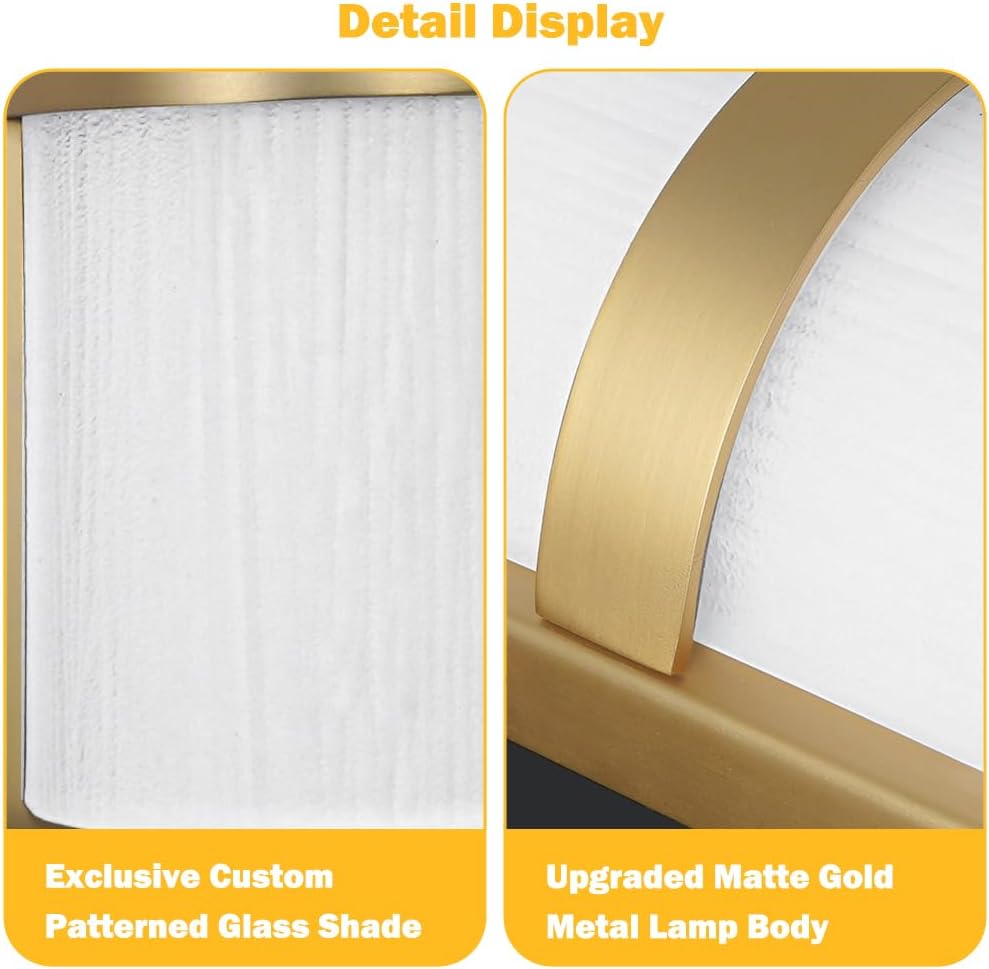 Modern Bathroom Wall sconces Set of 2 – 16 Inch Bathroom Wall Light Fixture, LED Gold Wall Sconce with Artisanal White Frosted Glass, 4000K Warm Lighting for Hallway Bedroom Living Room