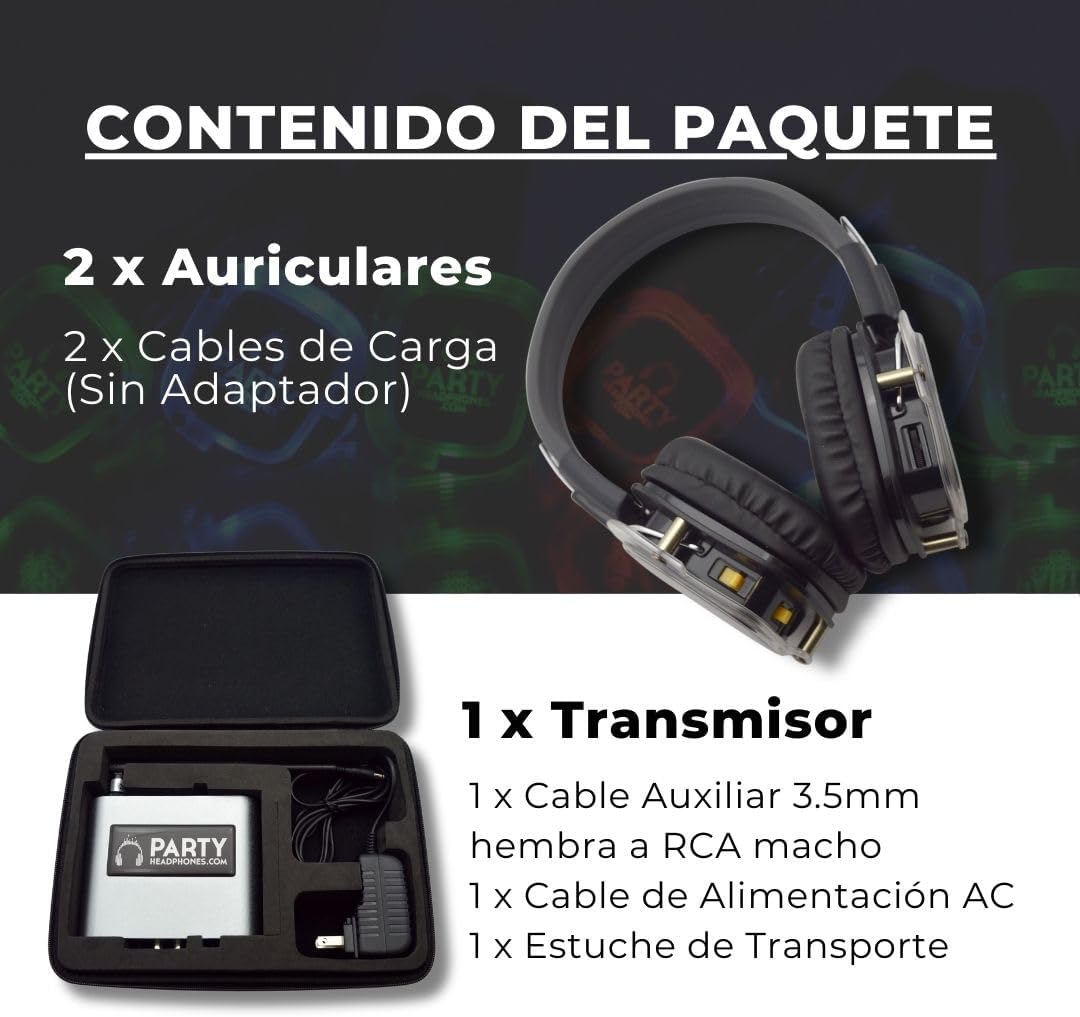 Party Headphones 2 x Wireless RF Over Ear Headphones, 1 x RF Transmitter | HD Strong Bass | No-Lip Sync Delay | Noise Cancellation | 1500ft Range | As seen on Netflix | Ideal for TV, Home Theater