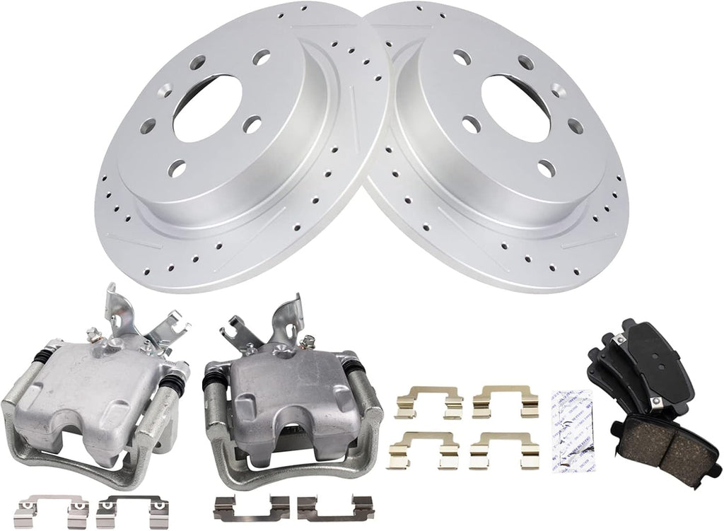 TRQ Performance Rear Brake Pad and Rotor Set Ceramic Solid Rotors Calipers Compatible with 2013-2016 Buick LaCrosse 2011-2016 Regal 2013 Chevrolet Malibu