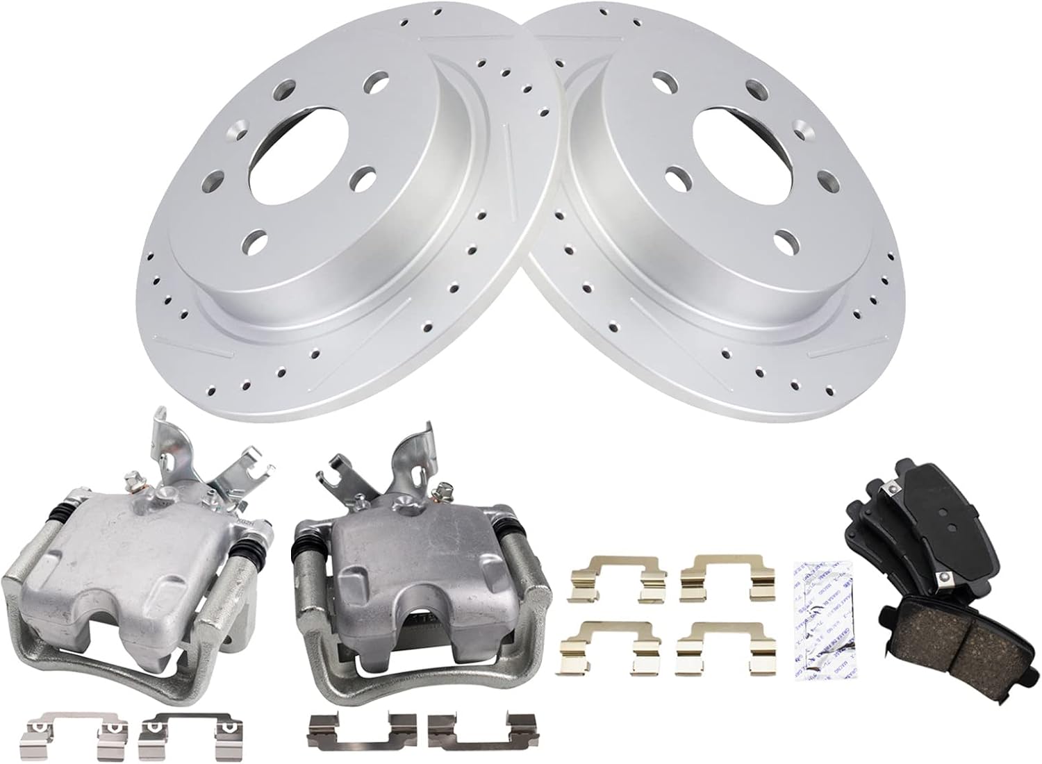 TRQ Performance Rear Brake Pad and Rotor Set Ceramic Solid Rotors Calipers Compatible with 2013-2016 Buick LaCrosse 2011-2016 Regal 2013 Chevrolet Malibu