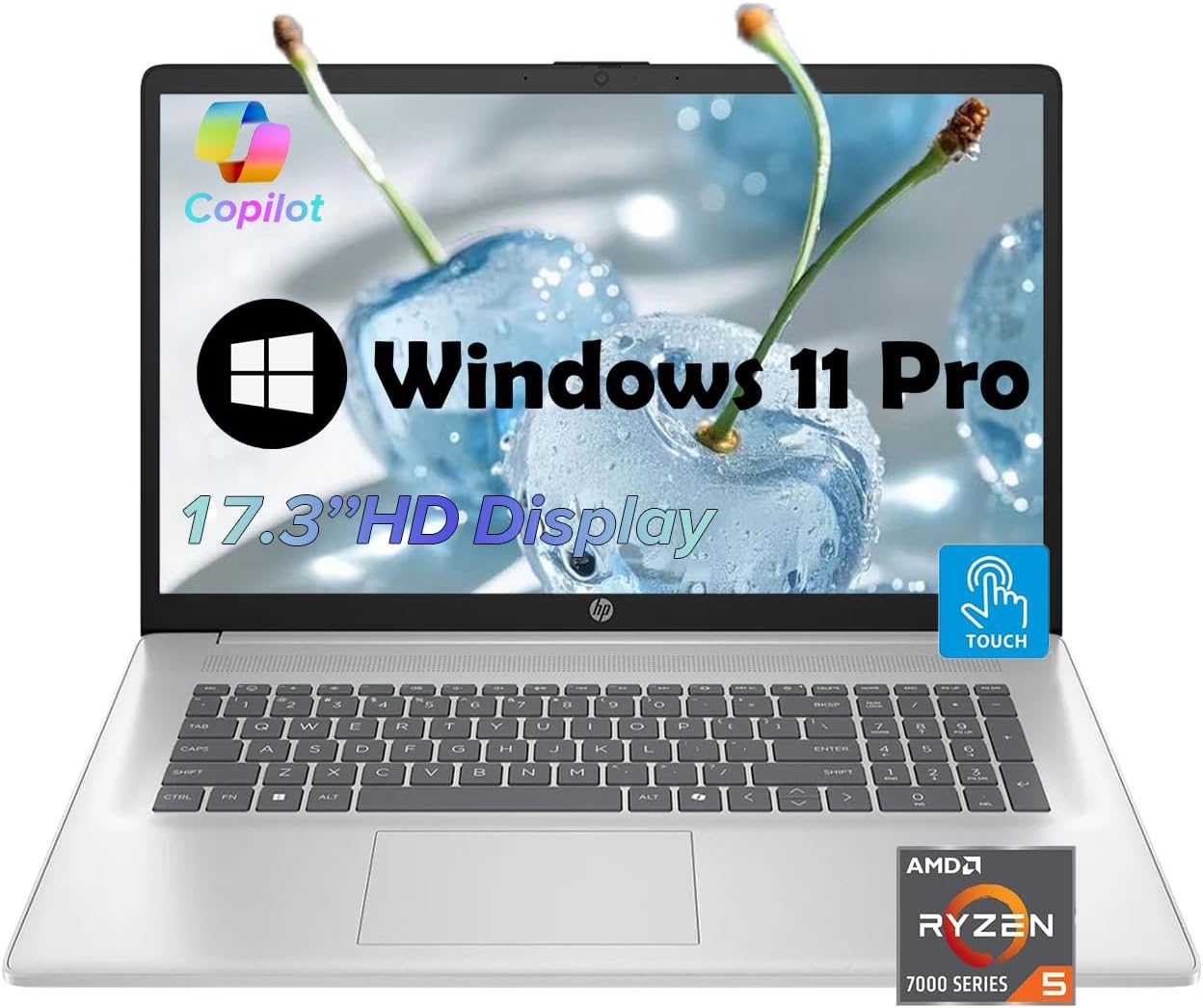 HP 17 Touchscreen Laptop for Business - 17.3' FHD Anti Glare Display, Windows 11 Pro, AMD Ryzen 5 7430U Processor, Wi-Fi 6, AMD Radeon Graphics, Copilot (32GB RAM | 1TB SSD)