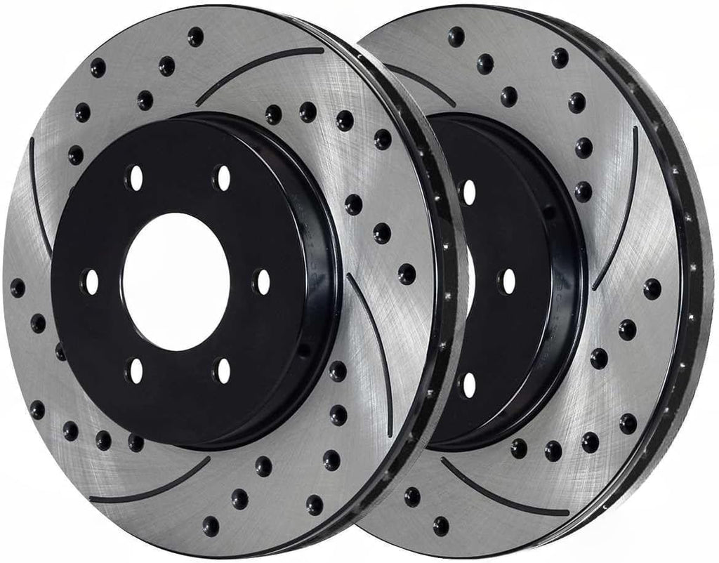 Front and Rear Side Drilled Slotted Ceramic Power Disc Set Kit Brake Rotors and Pads for Chevy for Astro 2003-2005 for Tahoe 2000-2001 for Silverado 1500 1999-2006 & Classic 2007