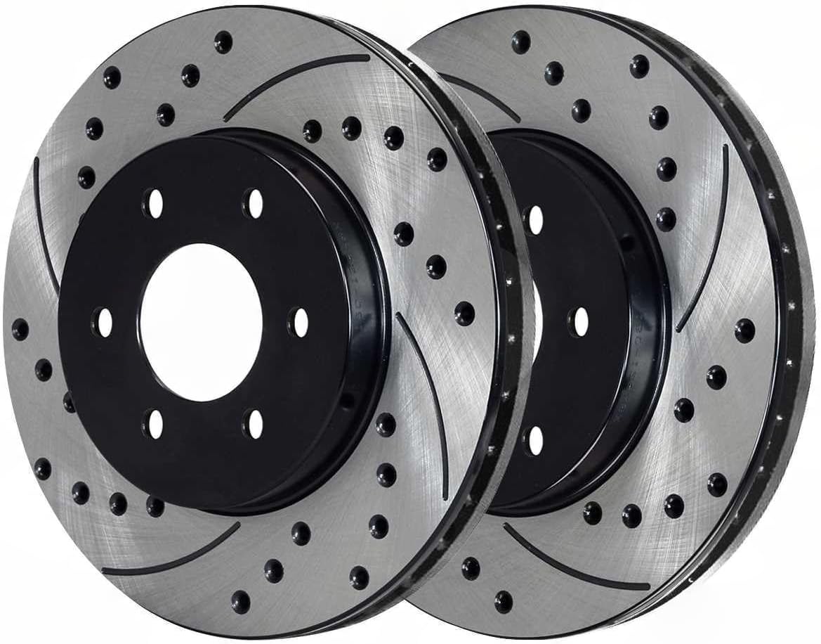 Front and Rear Side Drilled Slotted Ceramic Power Disc Set Kit Brake Rotors and Pads for Chevy for Astro 2003-2005 for Tahoe 2000-2001 for Silverado 1500 1999-2006 & Classic 2007