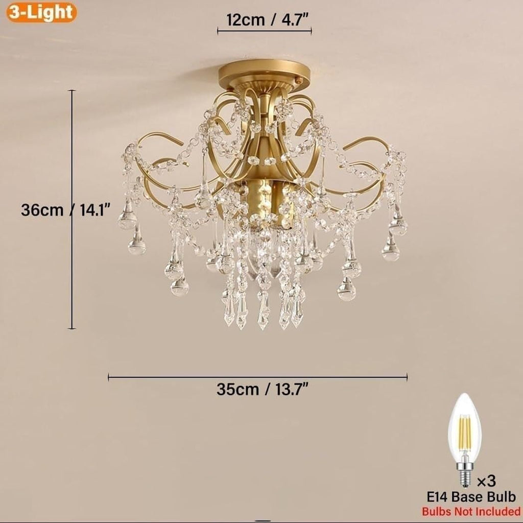 LNPTAL Modern Gold Crystal Chandelier, 3-Light Luxury Ceiling Light Fixture, Mid-Century Elegant Hanging Lamp for Bathroom, Hallway, Kitchen Island, Bedroom