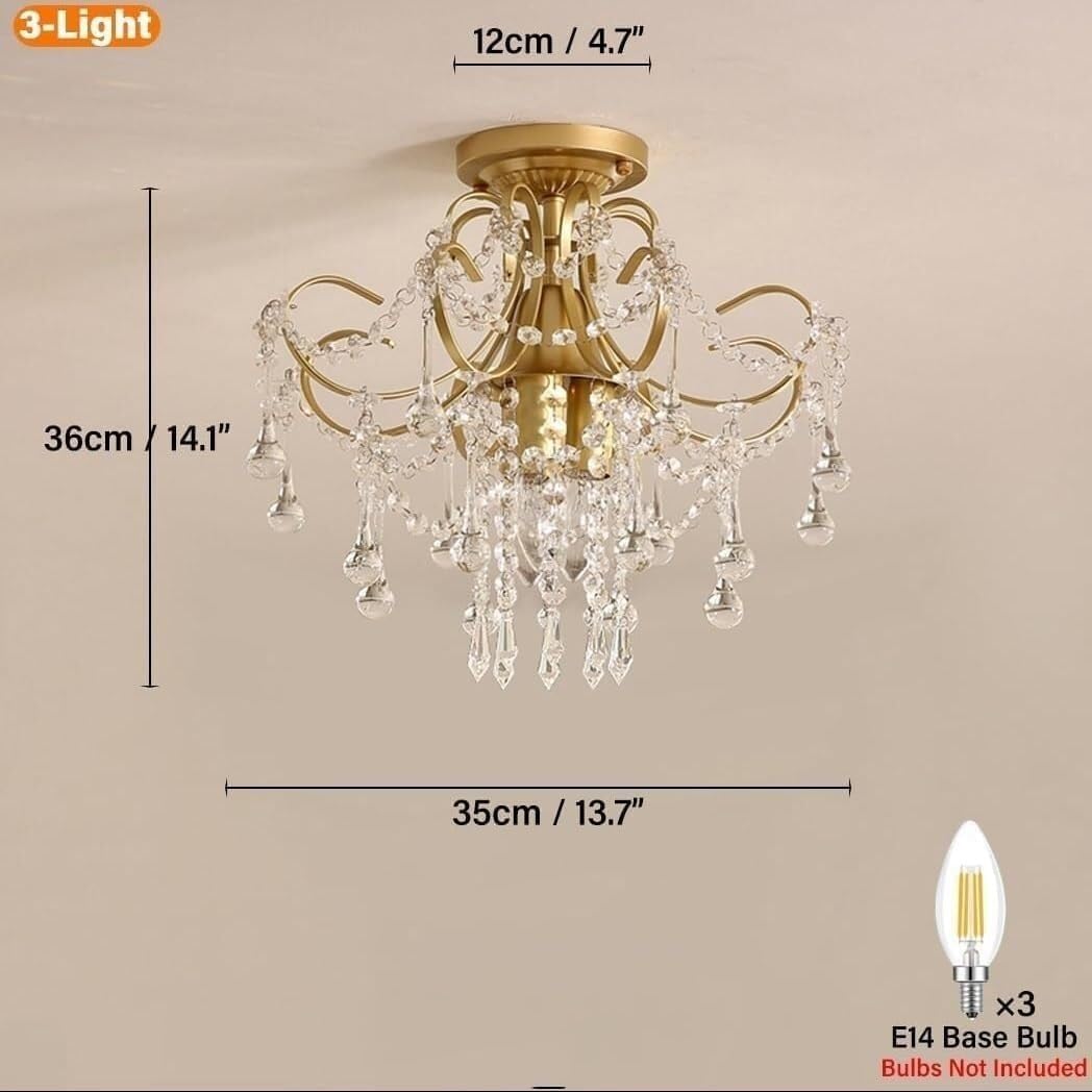 LNPTAL Modern Gold Crystal Chandelier, 3-Light Luxury Ceiling Light Fixture, Mid-Century Elegant Hanging Lamp for Bathroom, Hallway, Kitchen Island, Bedroom