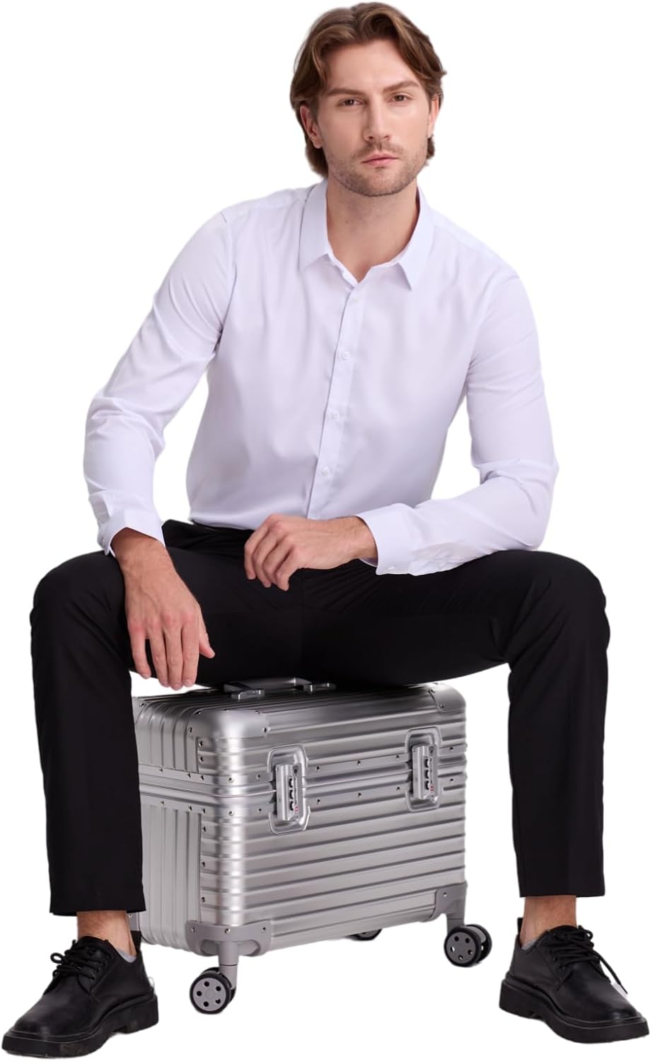 Full Aluminum Camera Carry-On Luggage DSLR Shockproof TSA lock Photography Gear Case with Removable Dividers & 360° detachable Wheels Luggage Rolling camera bag Camera storage case (silver)