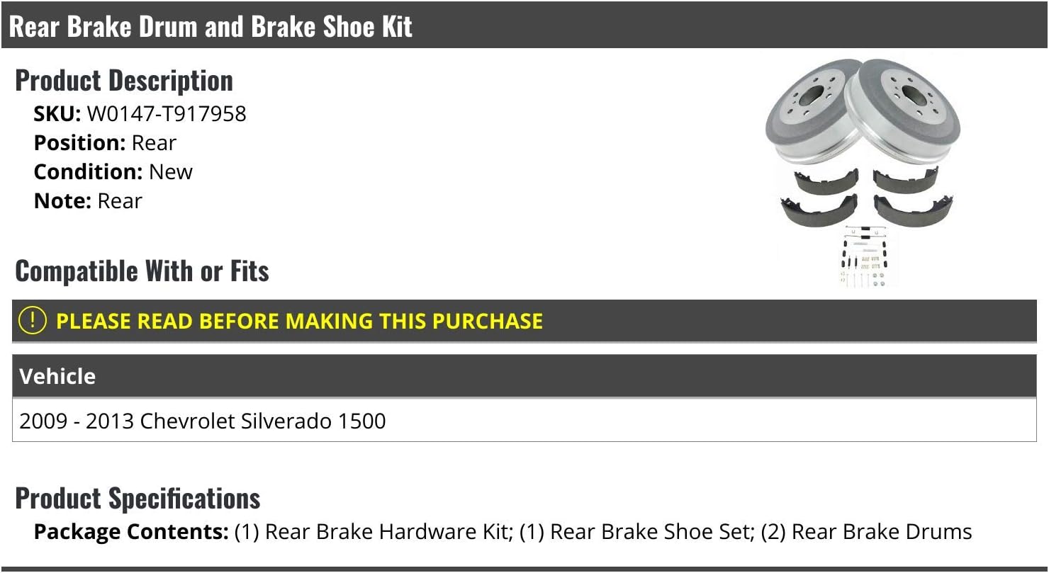 Marketplace Auto Parts Rear Brake Drum and Brake Shoe 4 Piece Kit - Compatible with 2009-2013 Chevy Silverado 1500