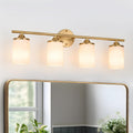 Jonsi Gold Bathroom Light Fixtures 4-Light Vanity Lights Modern Wall Sconce with Milk White Shade Brushed Brass Bathroom Light Fixture Over Mirror for Bedroom Hallway Kitchen