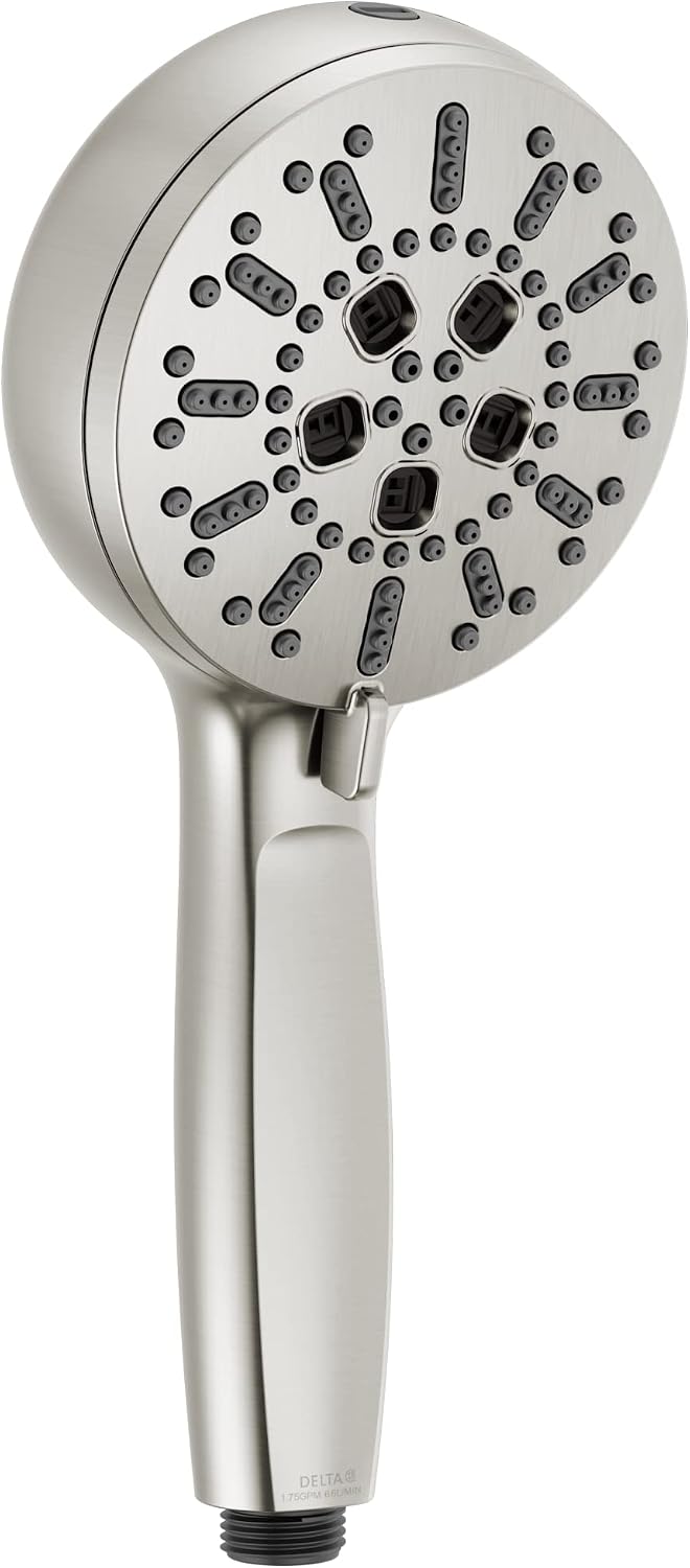 Delta 7-Setting Brushed Nickel Wall-Mount Handheld Shower Head with ProClean Spray, Hand Held Shower Head with High Pressure Spray, Lumicoat Stainless 59584-SS-PR-PK